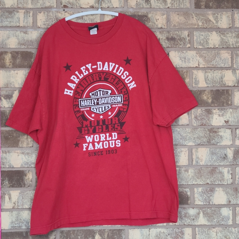 Harley Davidson Red Tee Shirt 2XL Dallas Texas